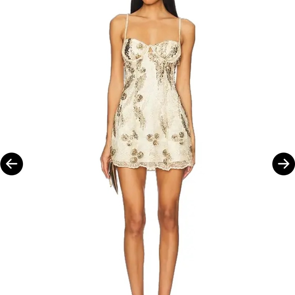 For Love And Lemons Gold and Cream Mini Dress